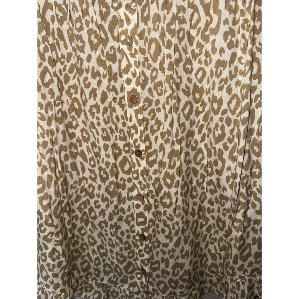 Multiples Leopard Print Ruffle Hem Button Back Top Tan White Small - Picture 5 of 6